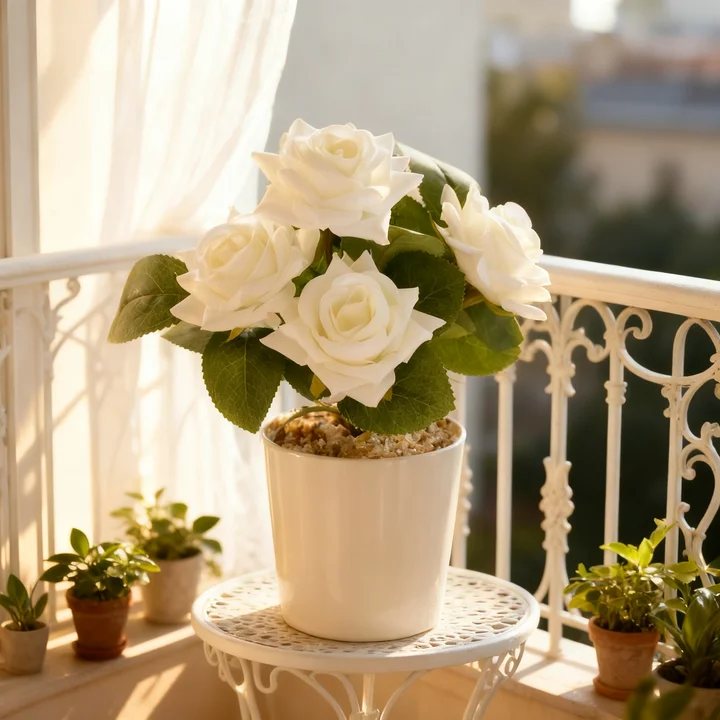 Elegant Champagne Artificial Roses Bunch, Premium Faux Floral Stems for Modern Living Room, Hotel & Office Desk Ornament (Vase Excluded)