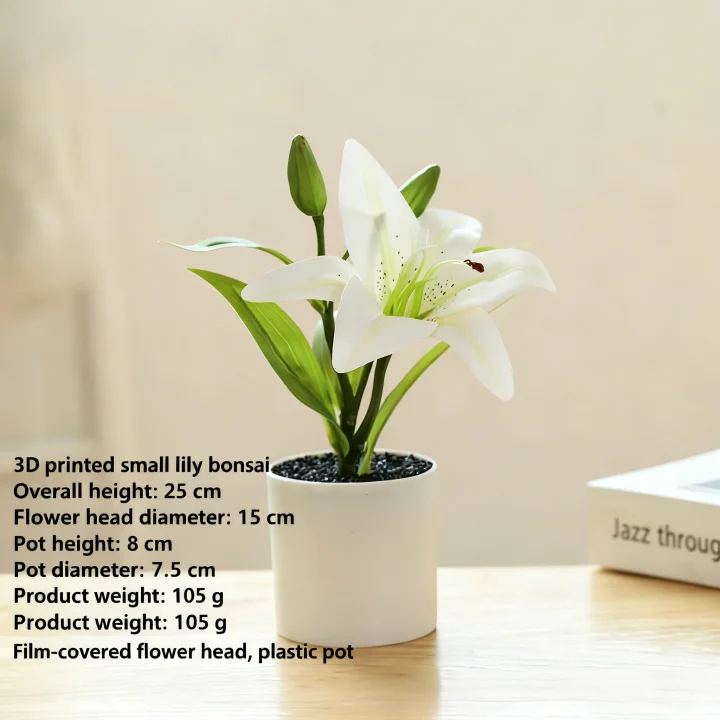 Real-Touch 3D Printed Artificial White Lily Stems - Lifelike Faux Lilies for Modern Home Decor & Vase Fillers