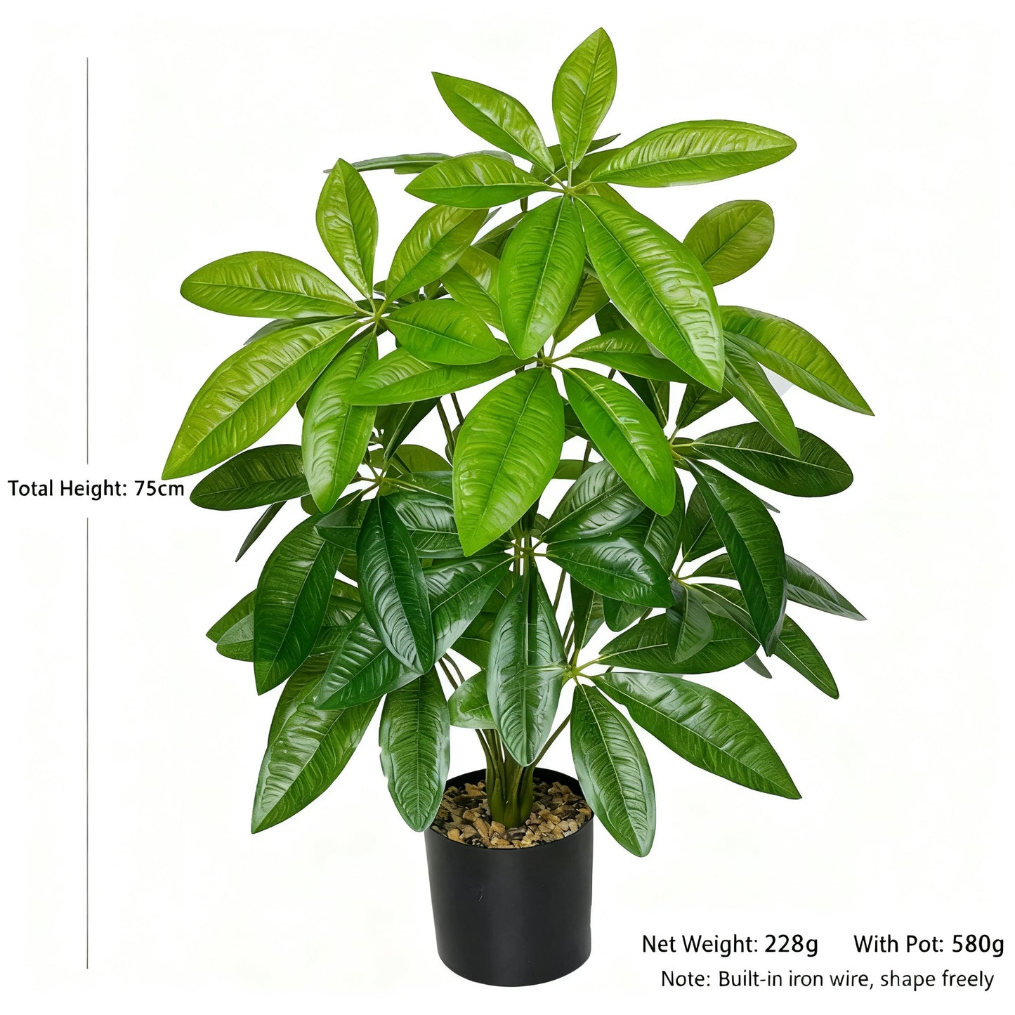 Faux Money Tree Artificial Plant - 18 Lifelike Wired Silk Leaves, Braided Wood Trunk | Large Indoor Fake Pachira Tree for Living Room & Entryway Decor (Decorative Pot Not Included)