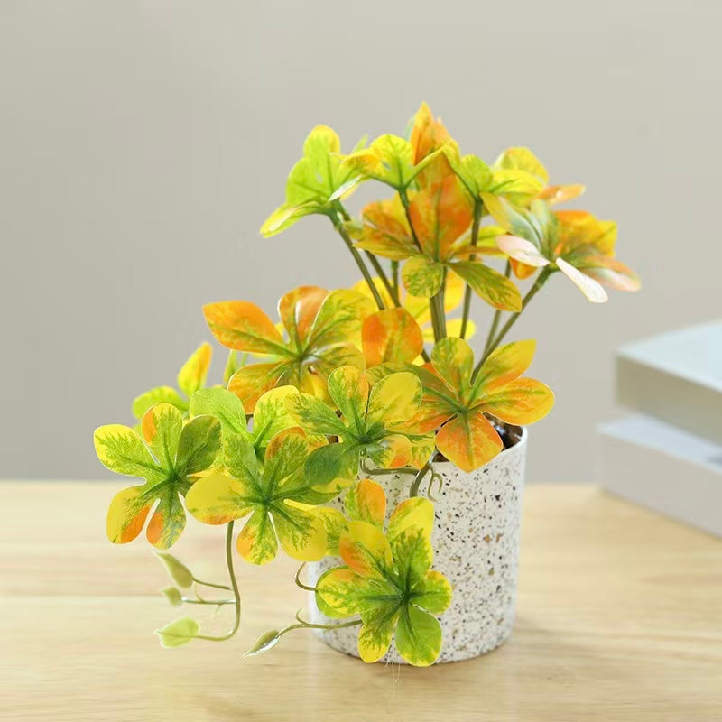 Potted Artificial Hanging Bell Greenery - Yellow Hanging Arrangement Cylindrical Plastic Pot