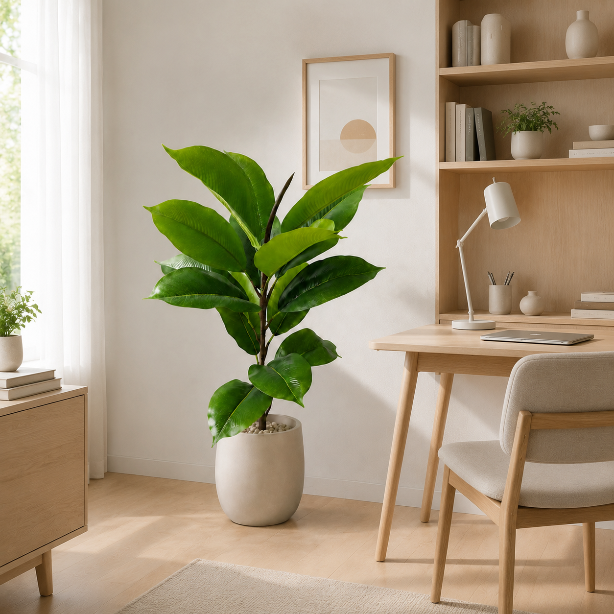 Real-Touch Faux Rubber Tree - Premium Artificial Ficus Elastica for Home & Office(Pot Not Included)