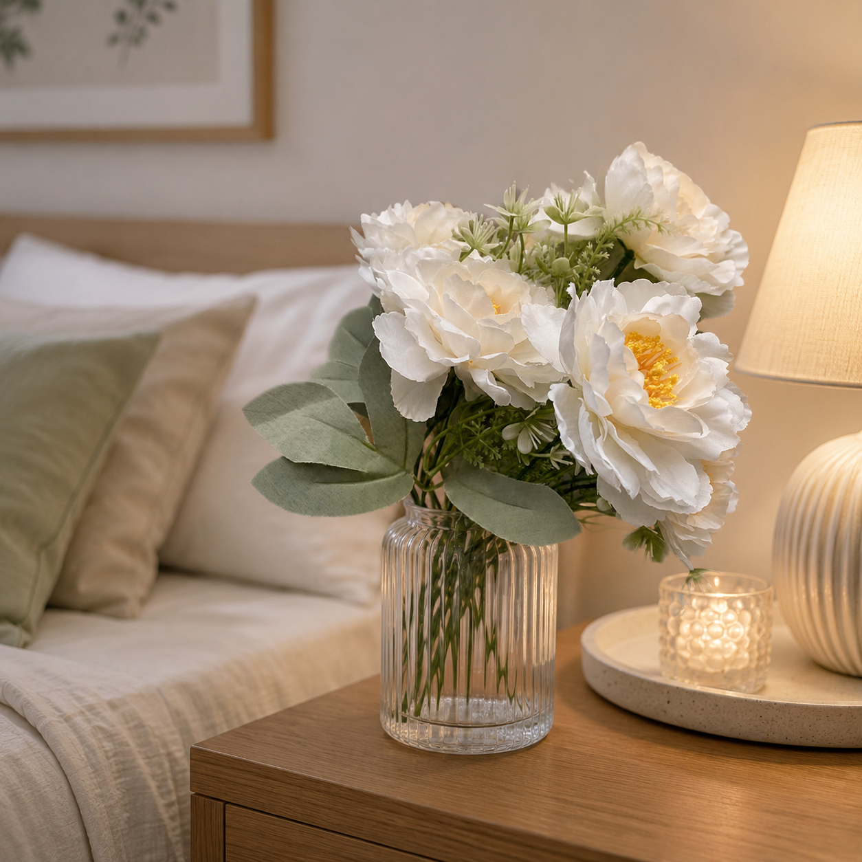 Pure White Silk Peony Stem - Real-Touch 6-Petal Artificial Peony Flower for Modern Minimalist Home & Wedding Centerpieces (Vase Not Included)