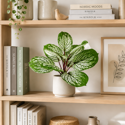 Faux Calathea Orbifolia Bush - 10 Leaves 10 in Lifelike Artificial Indoor Plant (Pot Not Included)