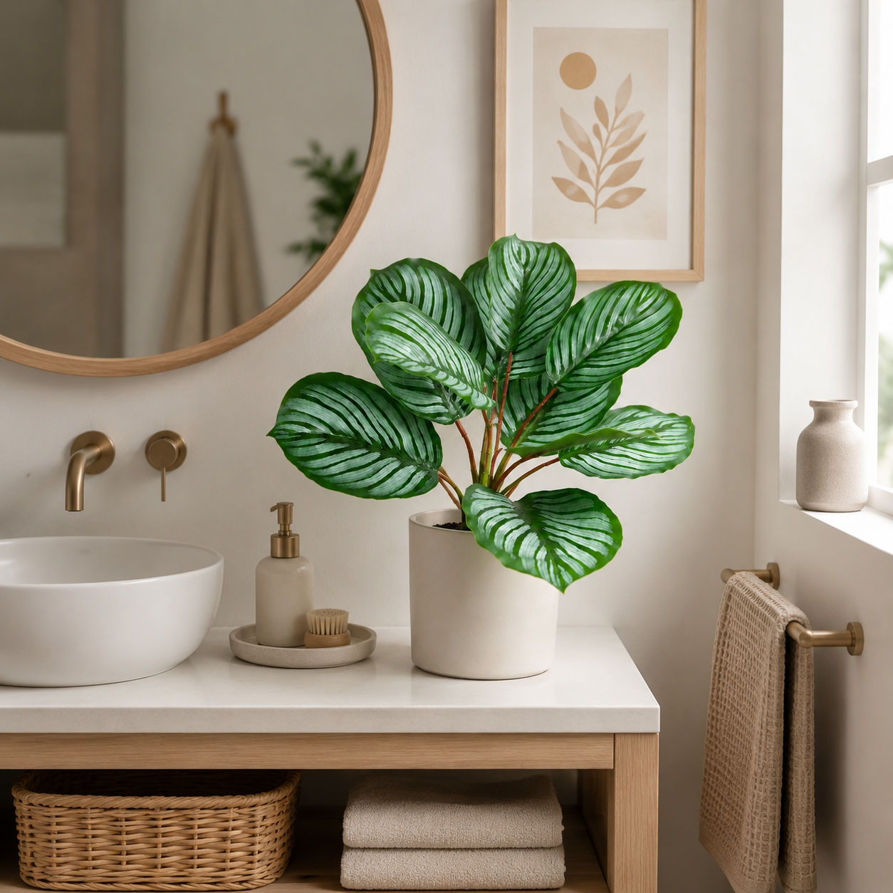 Real Touch Faux Apple Calathea Plant - 10 Leaves 10" Fake Prayer Plant Leaves for Indoor Home Office Decor (Pot Not Included)