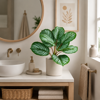 Real Touch Faux Apple Calathea Plant - 10 Leaves 10" Fake Prayer Plant Leaves for Indoor Home Office Decor (Pot Not Included)