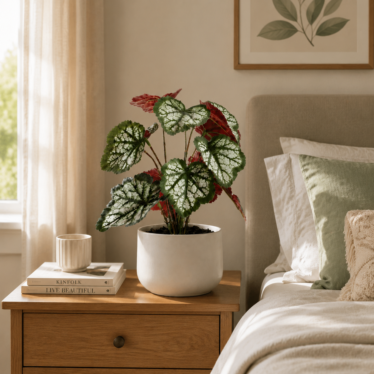 Faux Begonia Leaves Mini Potted Plant - Real Touch Artificial Tabletop Greenery for Home Office Decor