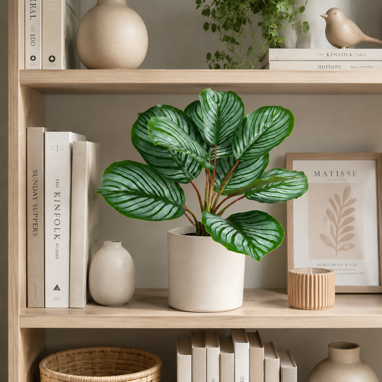 Real Touch Faux Apple Calathea Plant - 10 Leaves 10" Fake Prayer Plant Leaves for Indoor Home Office Decor (Pot Not Included)