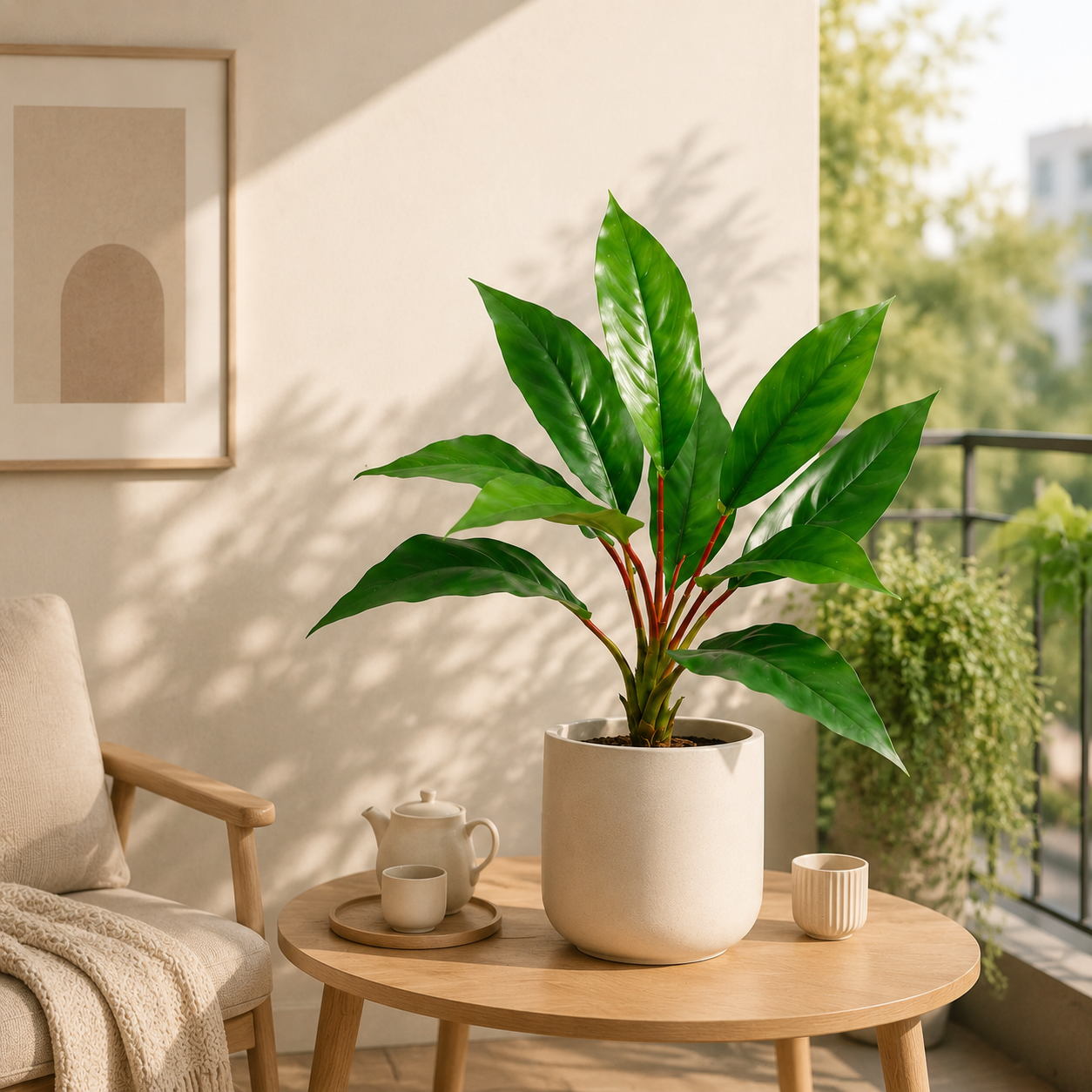 10-Leaf Artificial Dieffenbachia Plant, 10" Realistic Faux Dumb Cane Plant (Pot Not Included) - Evergreen Fake Tropical Plant for Home Office Decor