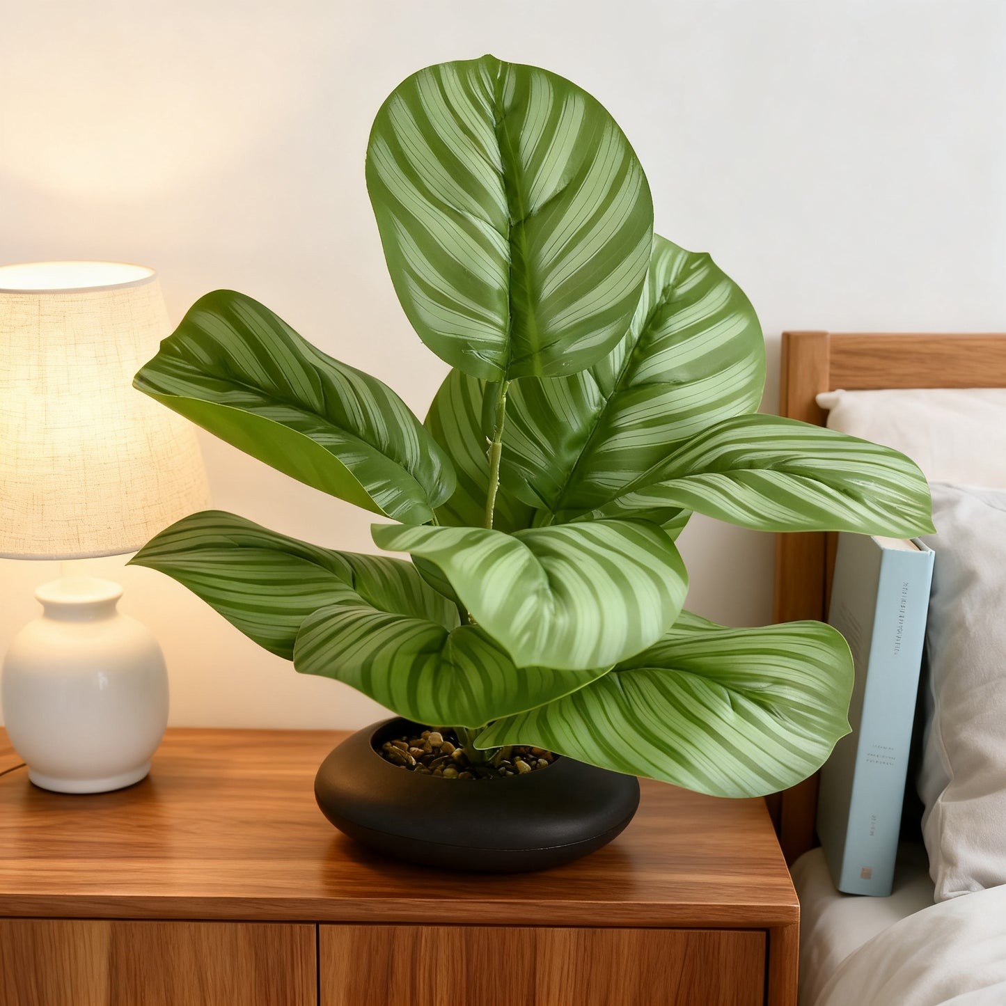 Premium Faux Anthurium Clarinervium - Realistic Velvet-Look Artificial Heart-Leaf Plant for Modern Desk & Coffee Table Styling