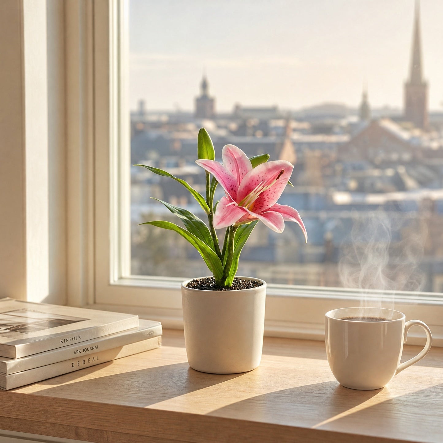 Real-Touch 3D Printed Artificial Dark Pink Lily Stems - Lifelike Faux Floral Arrangement for Dining Table Decor