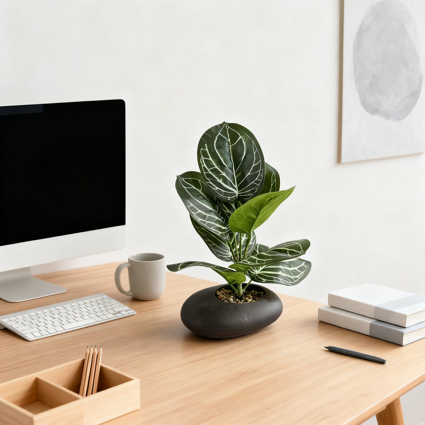 Realistic Faux Dieffenbachia Marianne Plant -  Artificial Tropical Greenery Stem for Coffee Table & Office Desk Decor