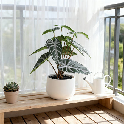 Real-Touch Artificial Alocasia Plant in Pot - 24" Fake Elephant Ear Plant for Modern Home Office Decor