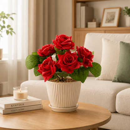 Artificial Red Roses Bouquets, 10-Stem Real Touch Faux Silk Rose Stems for Wedding Centerpiece, Home Table Decor (Vase Not Included)