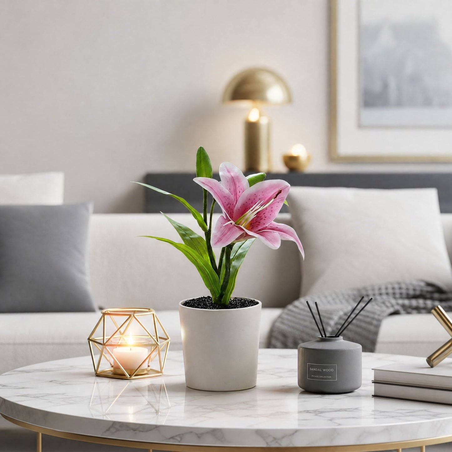 Real-Touch 3D Printed Artificial Dark Pink Lily Stems - Lifelike Faux Floral Arrangement for Dining Table Decor