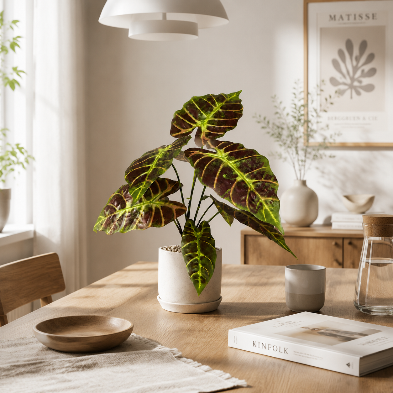 9-Stem Real-Touch Faux Peacock Plant Leaves  - About 12" Artificial Calathea Foliage for Home & Office Decor