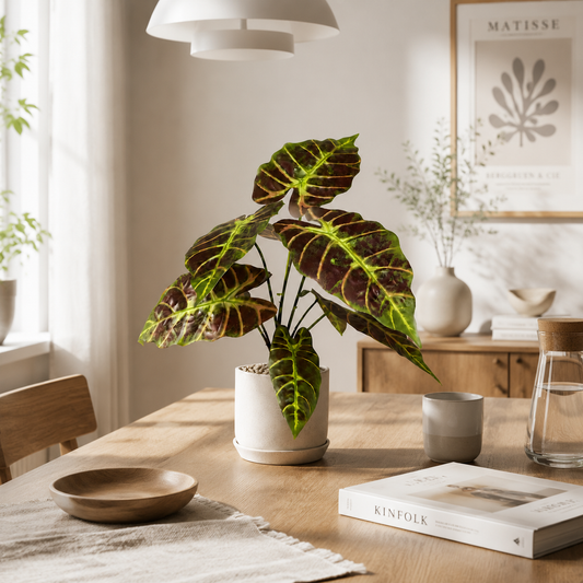 9-Stem Real-Touch Faux Peacock Plant Leaves  - About 16" Artificial Calathea Foliage for Home & Office Decor(pot not include ）