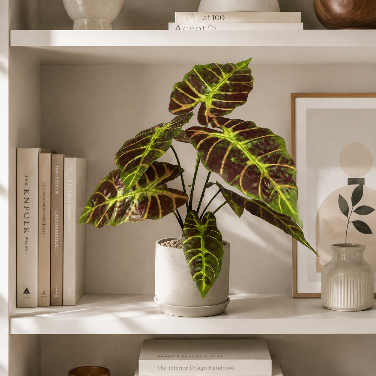 9-Stem Real-Touch Faux Peacock Plant Leaves  - About 12" Artificial Calathea Foliage for Home & Office Decor