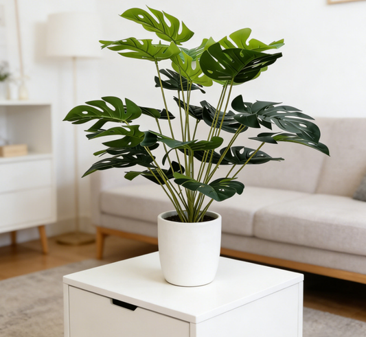 Artificial Monstera Deliciosa Plant (18 Leaves) - 29.5" Faux Swiss Cheese Tropical Greenery, Mid-Sized Fake Split-Leaf Palm for Living Room, Bedroom & Office Decor (Pot Not Included)