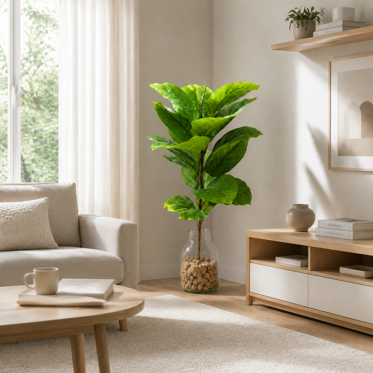 Real-Touch Faux Fiddle Leaf Fig Tree (19 in) | Artificial Ficus Lyrata(Pot Not Included)