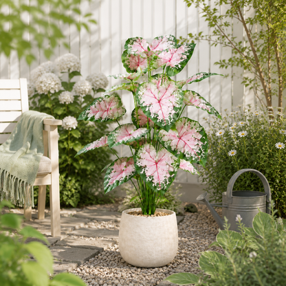 Lush Artificial Caladium Plant (24 Leaves) - Large Faux Elephant Ear Tropical Greenery for Floor, Foyer & Entryway Decor, UV Protected Silk Plant (Planter Not Included)