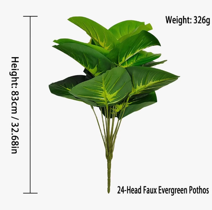 Large 24-Leaf Artificial Tropical Pothos Tree - Real-Touch Luxury Faux Evergreen Plant for Floor Corner, Living Room & Outdoor Landscaping (Pot Not Included)