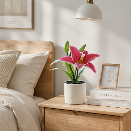Real-Touch 3D Printed Faux Magenta Lily Bouquet - Vibrant Premium Artificial Flower Stems for Modern Living Room Decor