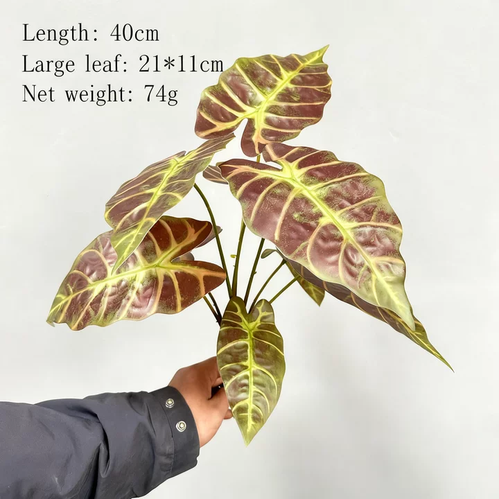 5 Leaves 22" Faux Calathea Peacock Stem - Espresso Green Artificial Tropical Leaf Spray for Home & Event Decor (No Pot Included)