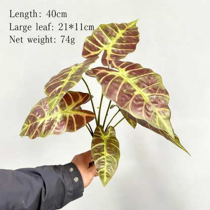 5 Leaves 22" Faux Calathea Peacock Stem - Espresso Green Artificial Tropical Leaf Spray for Home & Event Decor (No Pot Included)