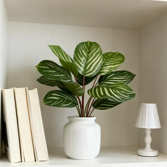Real-Touch Faux Peacock Plant Stems – 10 Leaves 14" Artificial Calathea Makoyana Leaves for Indoor Home & Office Decor(pot not include)