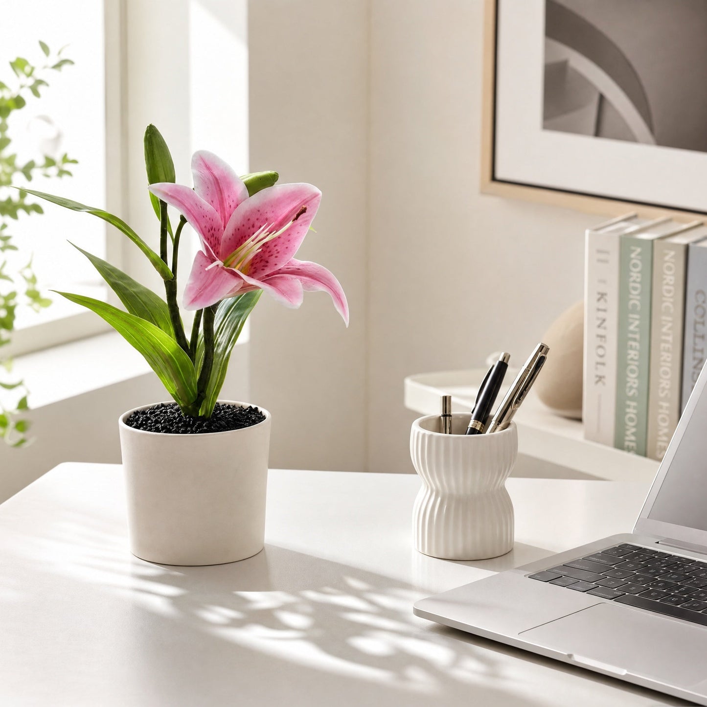 Real-Touch 3D Printed Artificial Dark Pink Lily Stems - Lifelike Faux Floral Arrangement for Dining Table Decor
