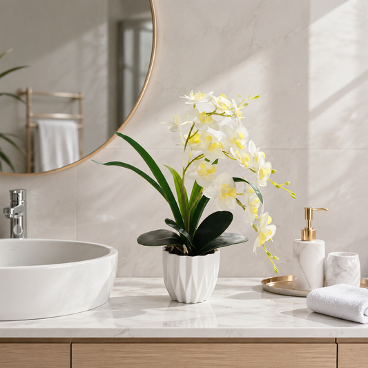 Real Touch Artificial White Orchid Plant in Pot –  Approximately 15 inches Lifelike Fake Phalaenopsis for Home & Office Decor