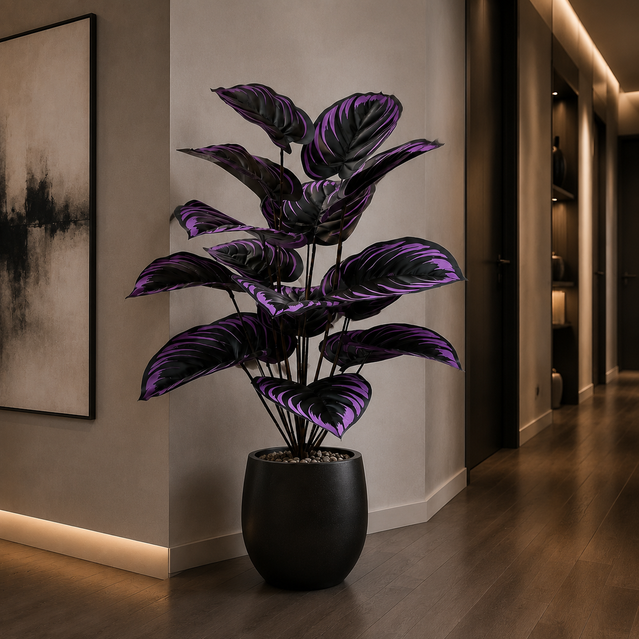 24-Leaf Large Halloween Faux Dark Violet Bush - Moody Gothic Faux Plant for Floor Vase & Table Centerpiece (No Pot)