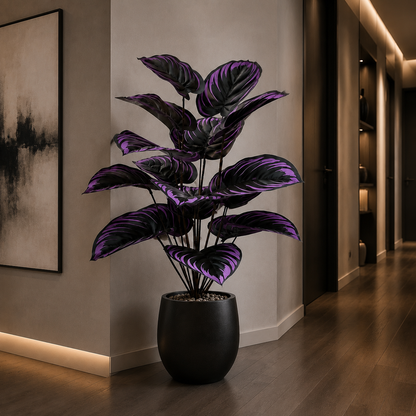24-Leaf Large Halloween Faux Dark Violet Bush - Moody Gothic Faux Plant for Floor Vase & Table Centerpiece (No Pot)
