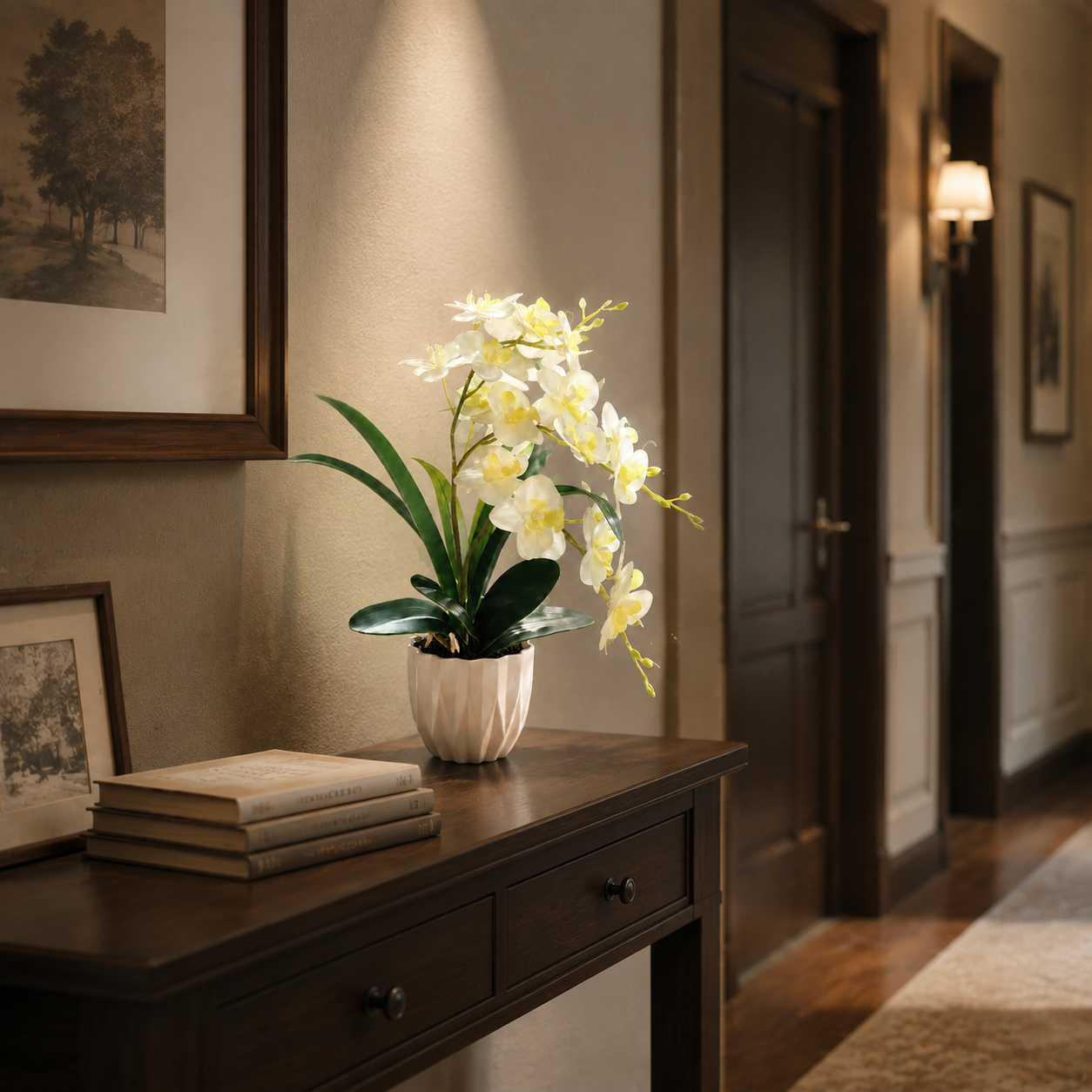 Real Touch Artificial White Orchid Plant in Pot –  Approximately 15 inches Lifelike Fake Phalaenopsis for Home & Office Decor
