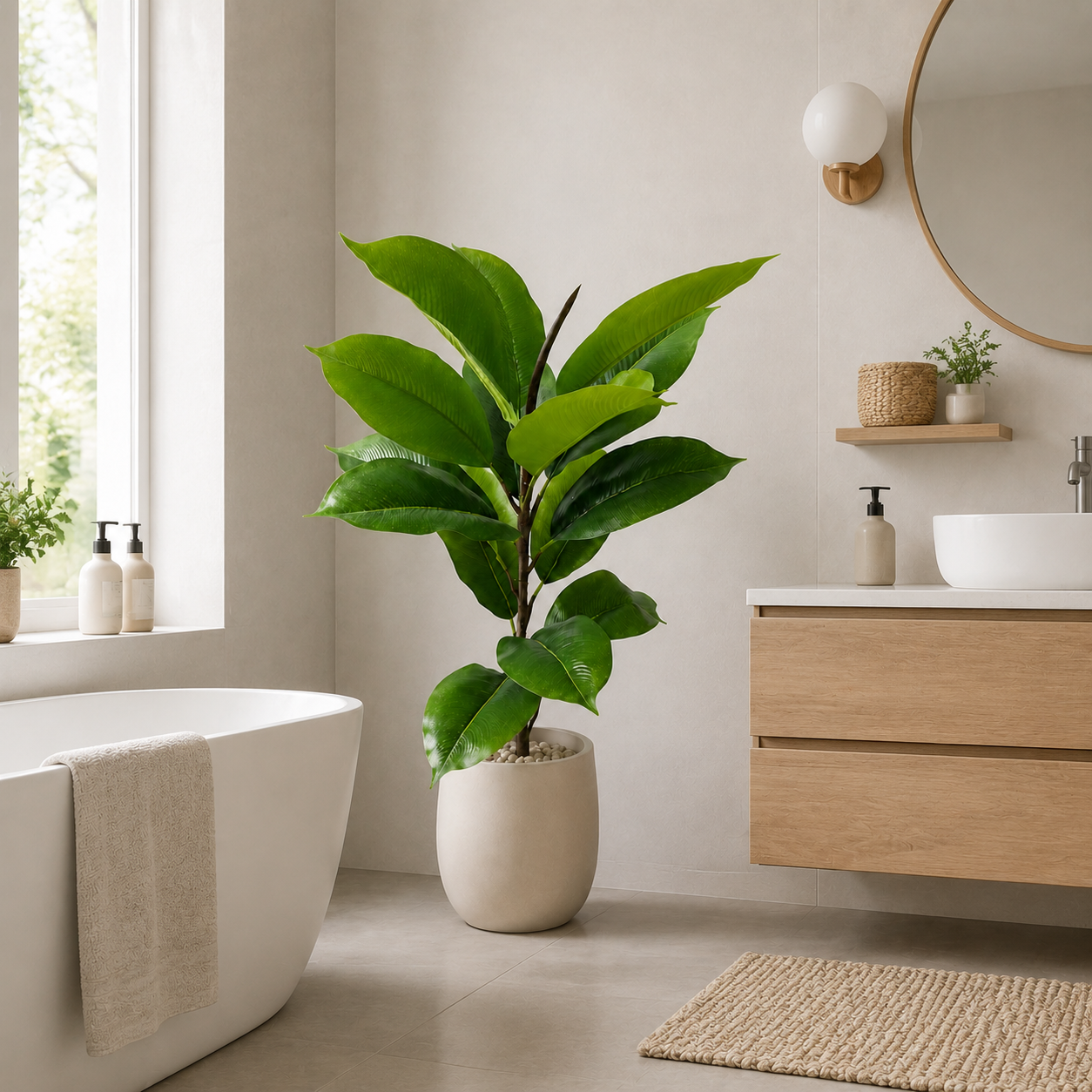 Real-Touch Faux Rubber Tree - Premium Artificial Ficus Elastica for Home & Office(Pot Not Included)