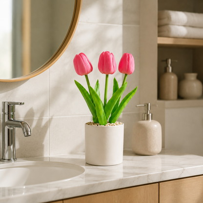 Faux Pink Tulip Artificial Flower Stems - Soft Touch PU Spring Florals for Bedroom, Nursery & Aesthetic Dining Table Decor