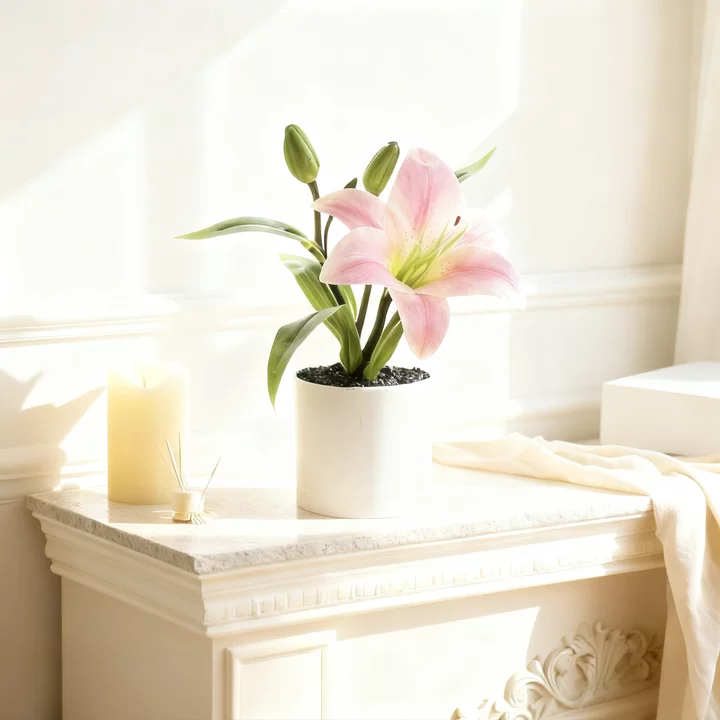 Real-Touch 3D Printed Artificial Light Pink Lily Bundle - Premium Lifelike Faux Flowers for Spring Table Decor