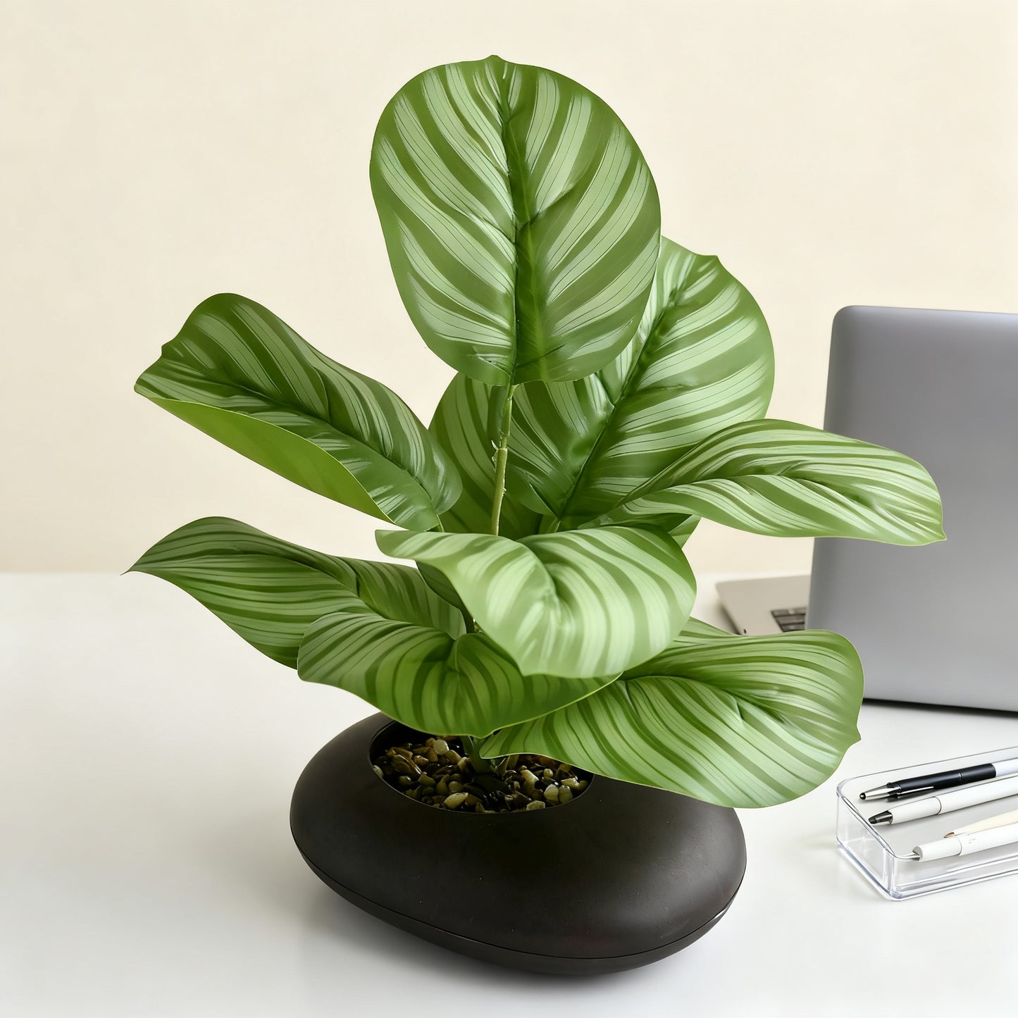 Premium Faux Anthurium Clarinervium - Realistic Velvet-Look Artificial Heart-Leaf Plant for Modern Desk & Coffee Table Styling