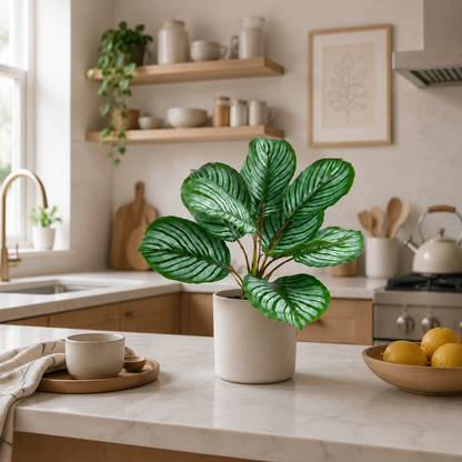 Real Touch Faux Apple Calathea Plant - 10 Leaves 10" Fake Prayer Plant Leaves for Indoor Home Office Decor (Pot Not Included)