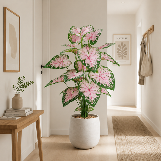 Lush Artificial Caladium Plant (24 Leaves) - Large Faux Elephant Ear Tropical Greenery for Floor, Foyer & Entryway Decor, UV Protected Silk Plant (Planter Not Included)
