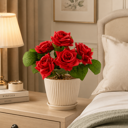 Artificial Red Roses Bouquets, 10-Stem Real Touch Faux Silk Rose Stems for Wedding Centerpiece, Home Table Decor (Vase Not Included)