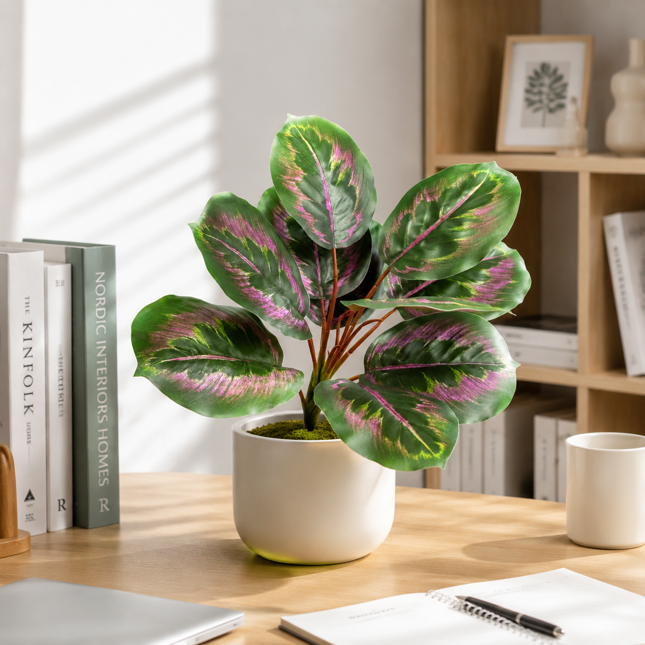 Real-Touch Artificial Calathea Orbifolia Leaves - 10 leaves 10 in  Stem Fake Plant Foliage