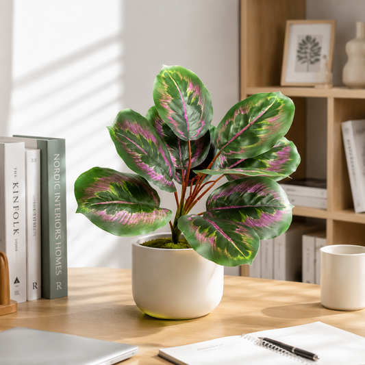 Real-Touch Artificial Calathea Orbifolia Leaves - 10 leaves 14 inches  Stem Fake Plant Foliage（pot not include）