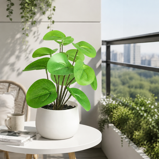 10" Faux Green Apple Leaf Potted Plant - Artificial Eucalyptus & Apple Leaf Greenery in pot for Home Office Desk, Shelf & Farmhouse Decor