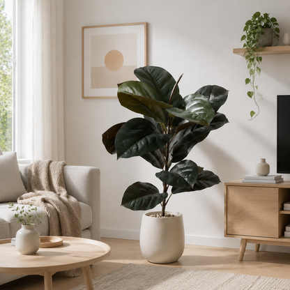 Premium 19 in Artificial Fiddle Leaf Fig Tree – Real-Touch Faux Ficus Lyrata Plant for Indoor Home & Office Decor(Pot Not Included)