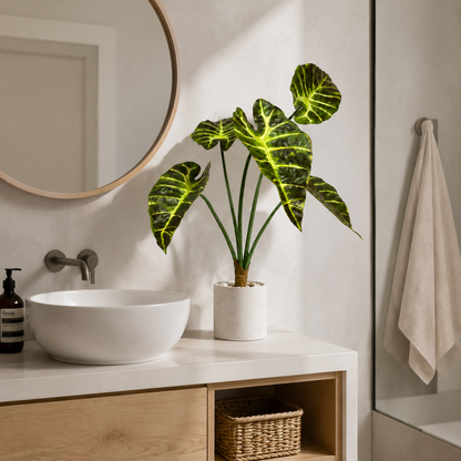 5 Leaves 22" Faux Calathea Peacock Stem - Espresso Green Artificial Tropical Leaf Spray for Home & Event Decor (No Pot Included)