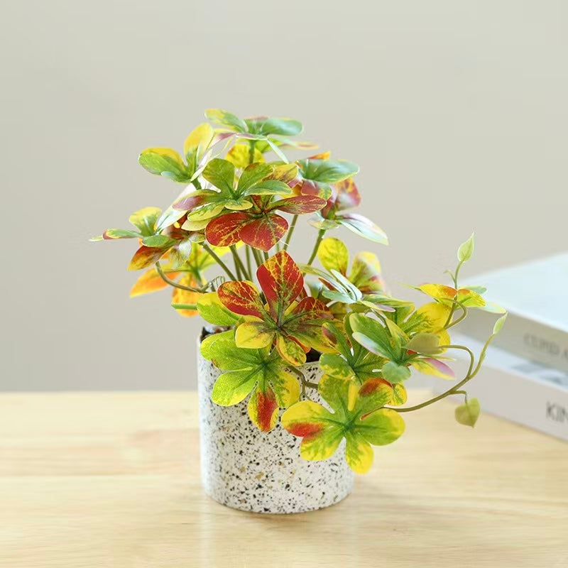 Potted Artificial Hanging Bell Greenery - Autumn Yellow Hanging Arrangement Cylindrical Plastic Pot