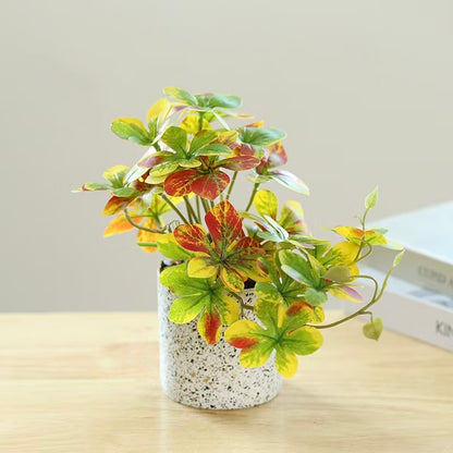 Potted Artificial Hanging Bell Greenery - Autumn Yellow Hanging Arrangement Cylindrical Plastic Pot