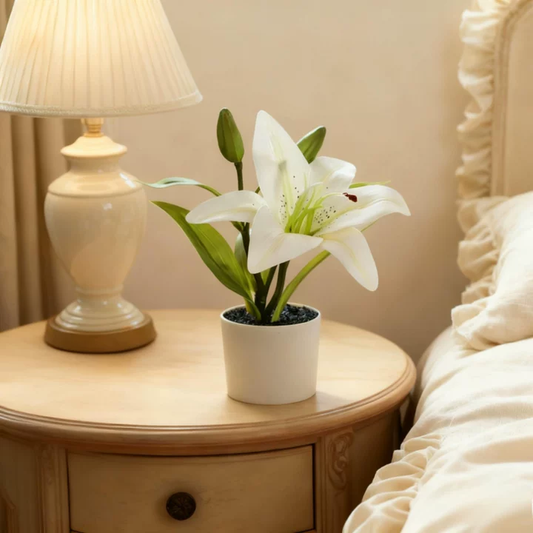 Real-Touch 3D Printed Artificial White Lily Stems - Lifelike Faux Lilies for Modern Home Decor & Vase Fillers