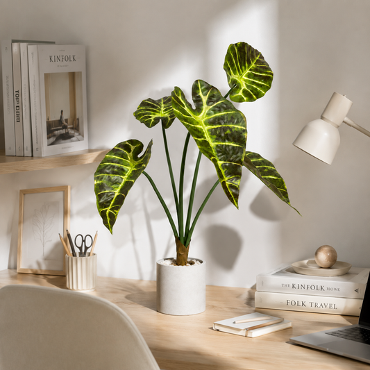5 Leaves 22" Faux Calathea Peacock Stem - Espresso Green Artificial Tropical Leaf Spray for Home & Event Decor (No Pot Included)